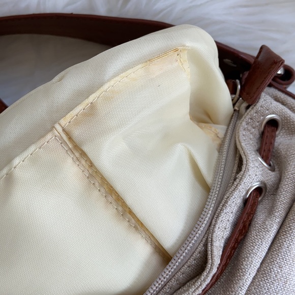 Vgt Y2K Brown & Cream Linen Baguette Shoulder Bag - Picture 10 of 16